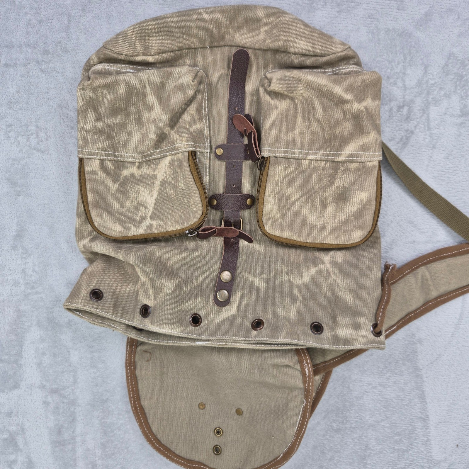 Canvas Military Rucksack Backpack Red Star Detail Mens Womens Outdoor Hiking