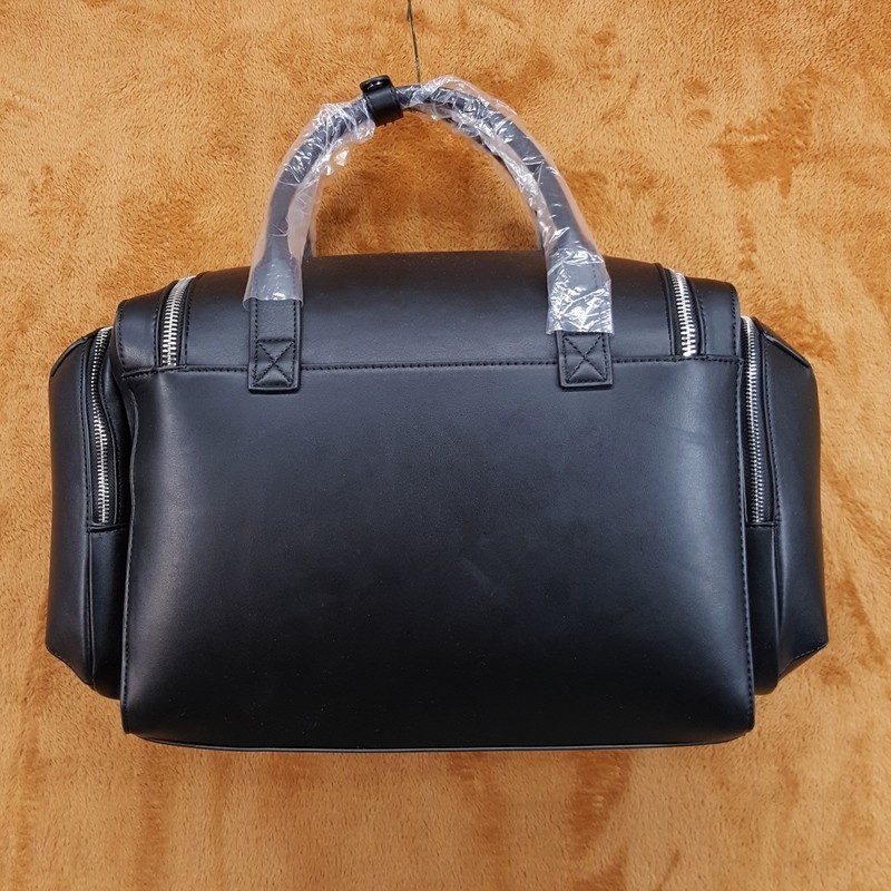 Alfani Mens Black Faux Leather Duffle Bag Travel Weekender Carry-On Gym Bag