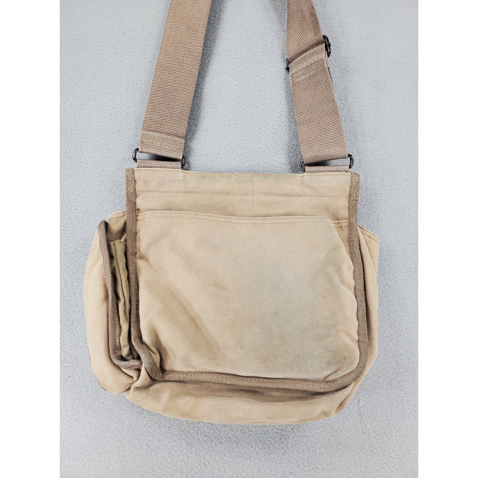 American Eagle Messenger Bag Khaki Canvas Military Utility Multi Pocket VTG Army