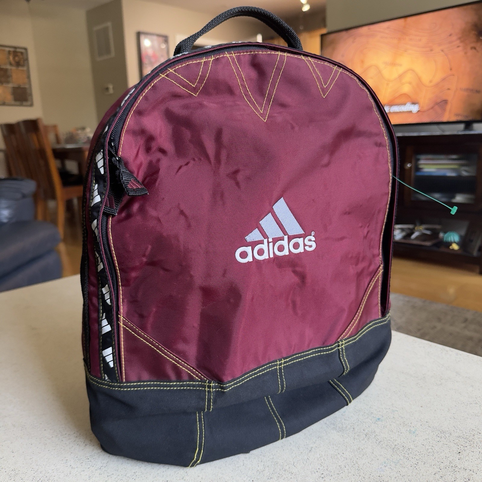 Vintage adidas 90s Backpack Burgundy Retro Sports Bag Tape 3 Stripe 18x13x7