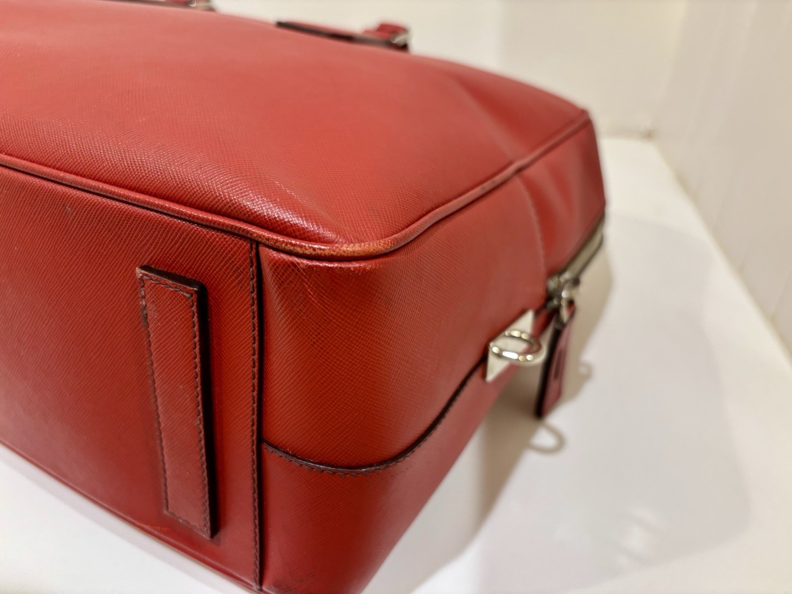 Prada Saffiano Classic Red Leather Computer / Overnight Bag VG Dolce