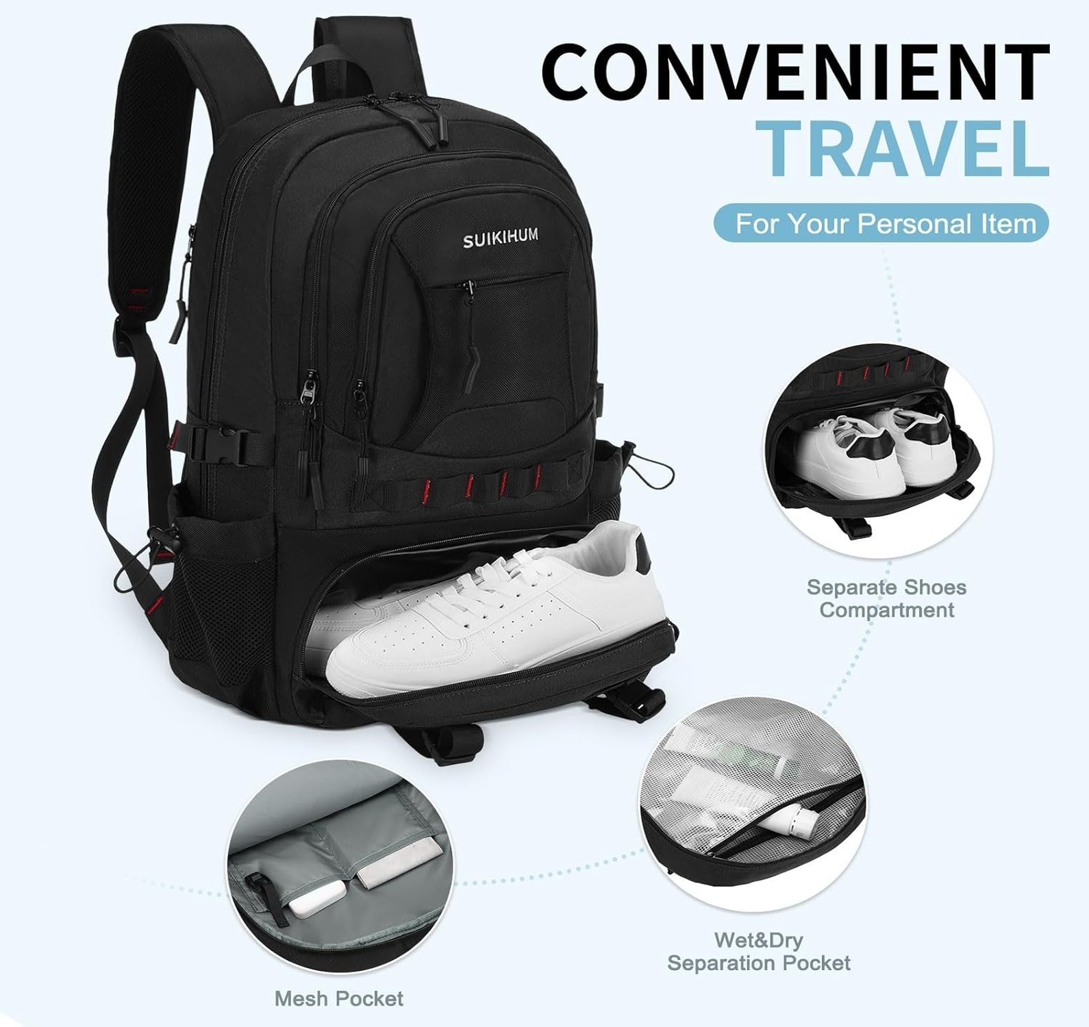 35L Hiking Backpack Waterproof Travel Daypack USB-C Laptop Camping- Black NEW