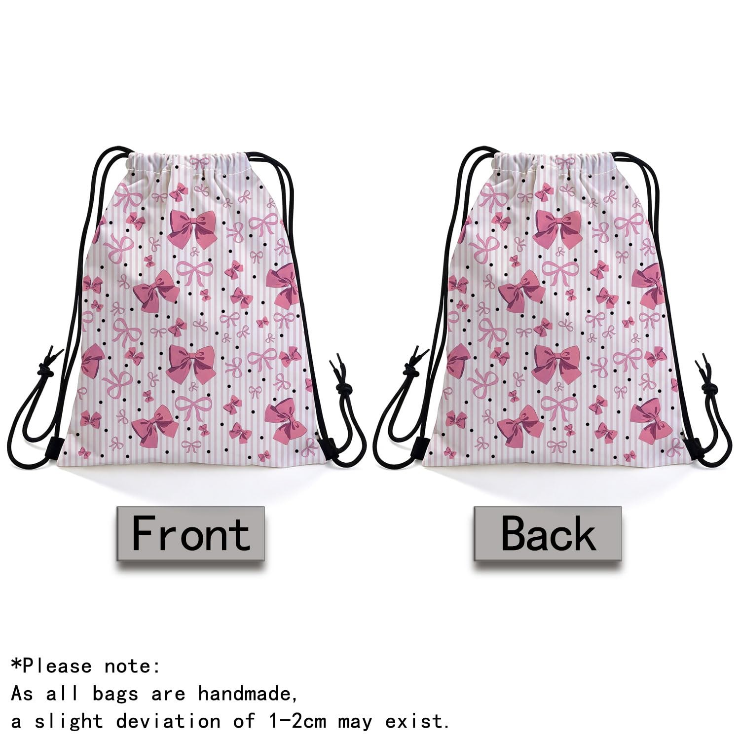 Pink Bow Knot Drawstring Backpack with Dual-Sided Print, Adjustable Cord & In…
