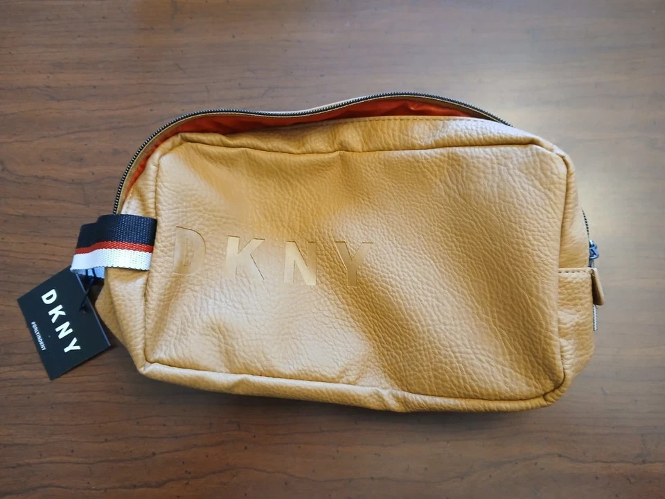 DKNY Men’s Dopp Kit Toiletry Bag w Double Zip New with Tag Tan or Toffee