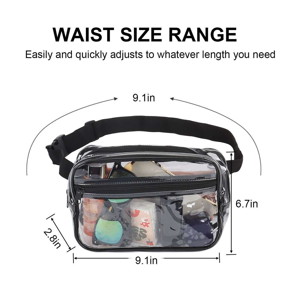 Clear Zip Waist Bag Transparent Stadium Shoulder Crossbody Adjustable Sling Bag