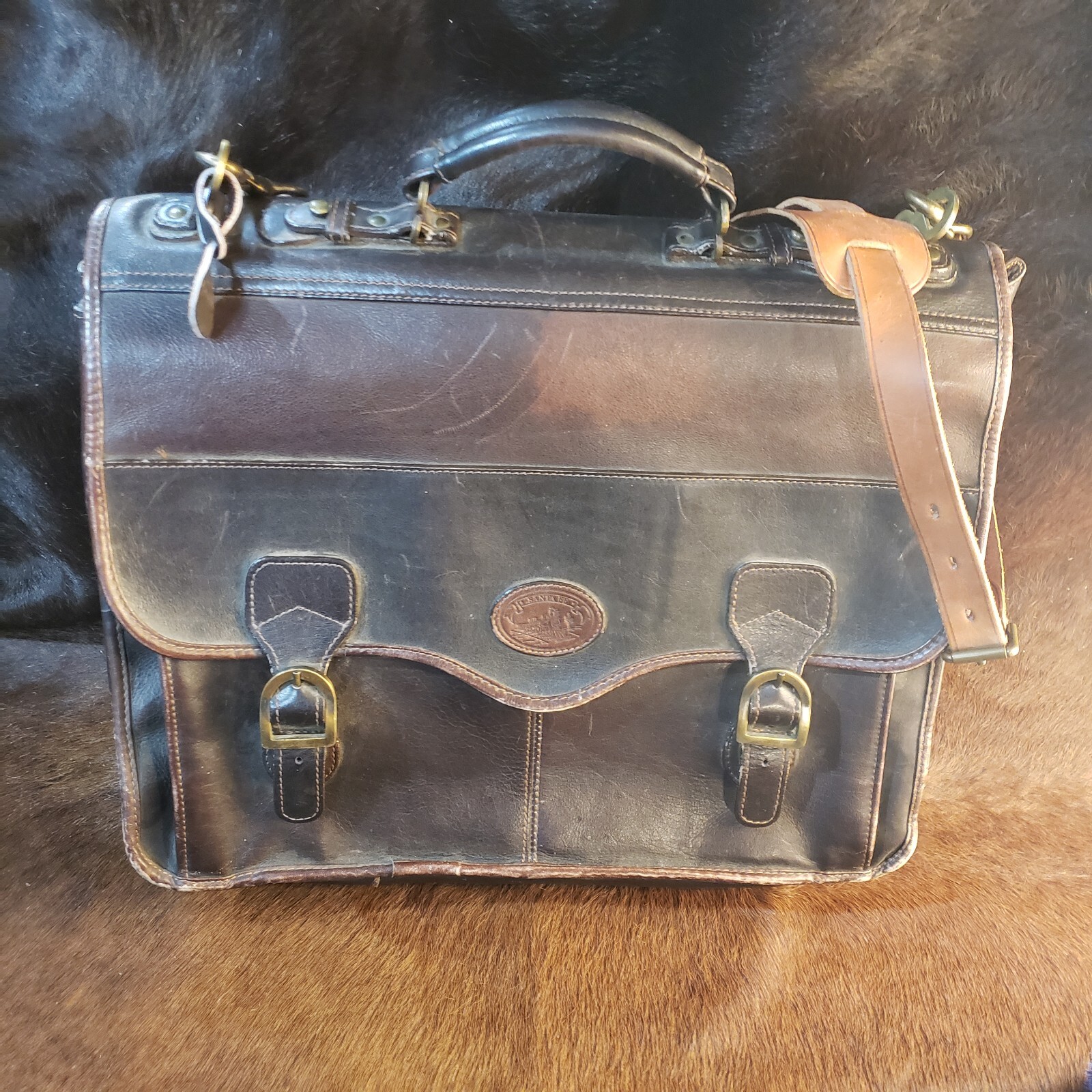 Santa Fe Railroad Colombian Brown Leather Flap Brief Case Computer Bag