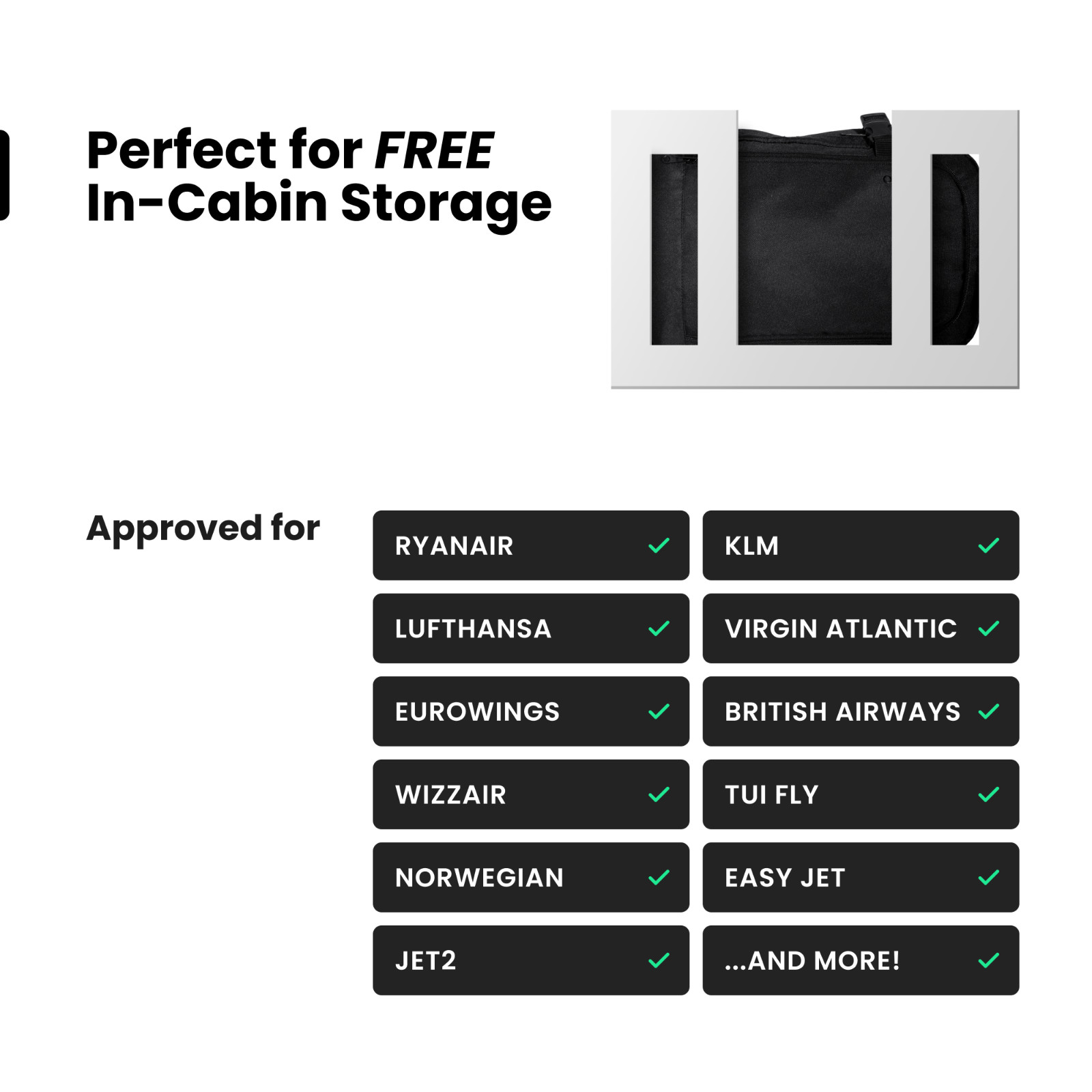 Cabin Bag 40x25x15cm Roll Top Backpack for Ryanair, Wizzair, EasyJet AMS RPET