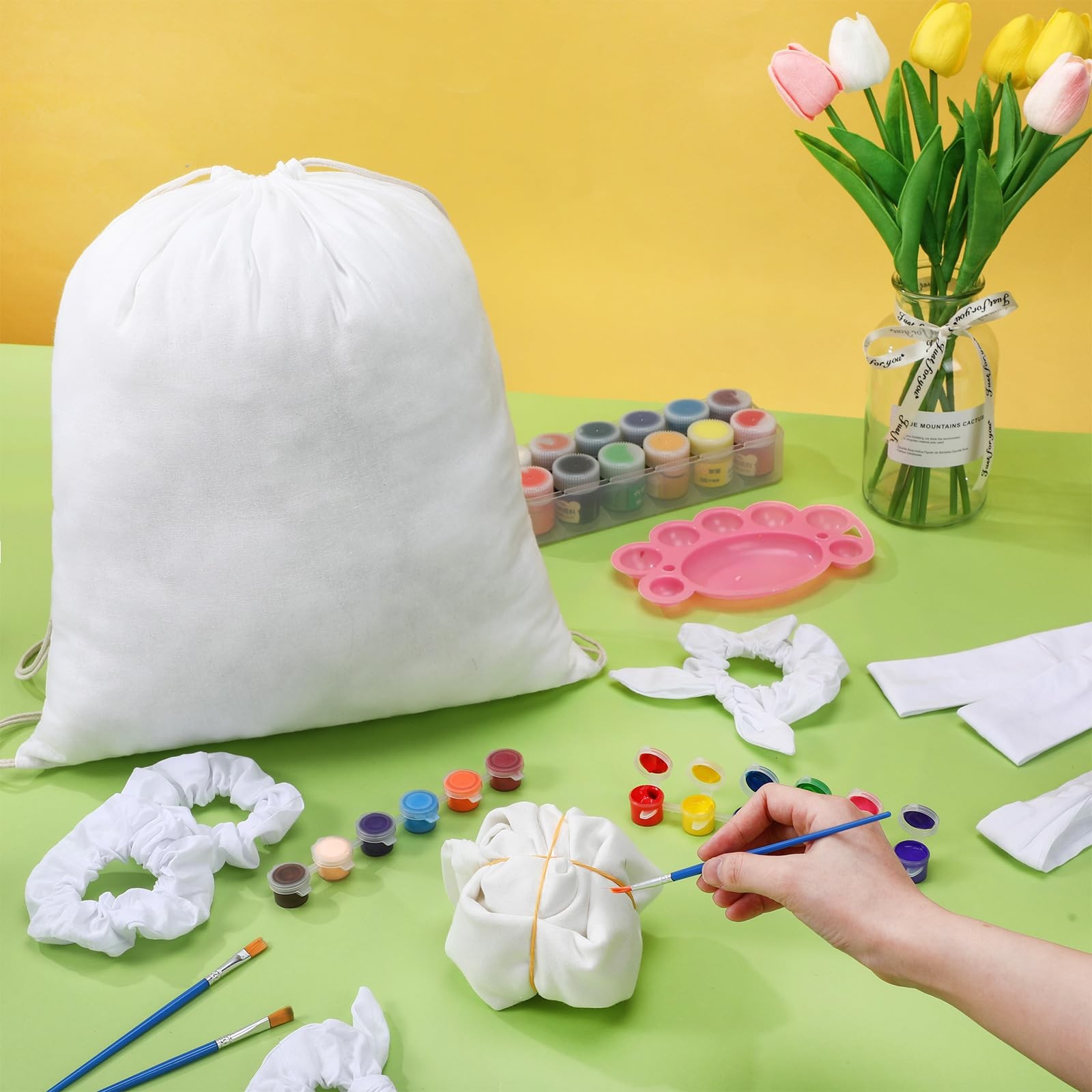Tie Dye Party Cotton Drawstring Backpack Scrunchie Bow Hair Tie Headband DIY