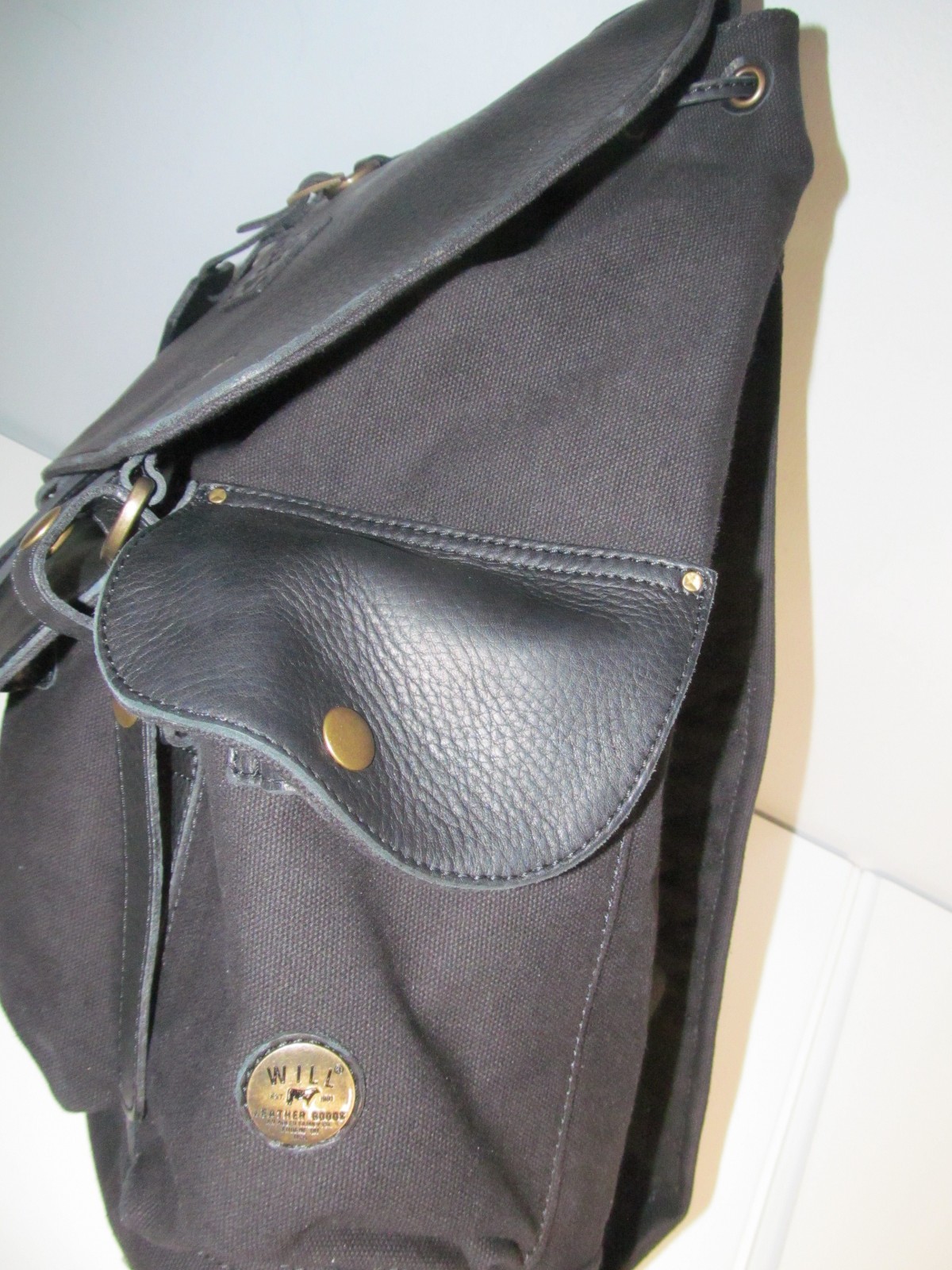 Will Leather Goods, Eugene, OR., Black Leather & Canvas 13″ Laptop Backpack, NWT