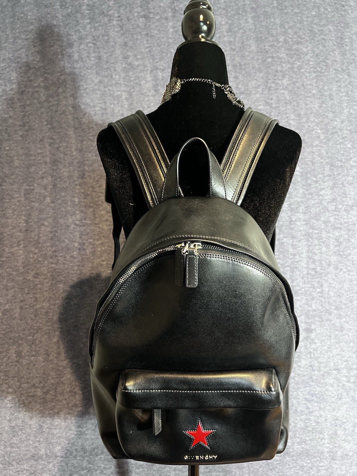 100% AUTHENTIC Givenchy Leather Backpack w/Studded Trim Red Star