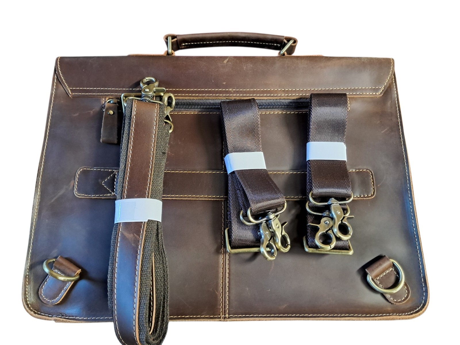 Crazy Horse Leather Briefcase Messenger Bag Business Laptop CNC Necktie Western