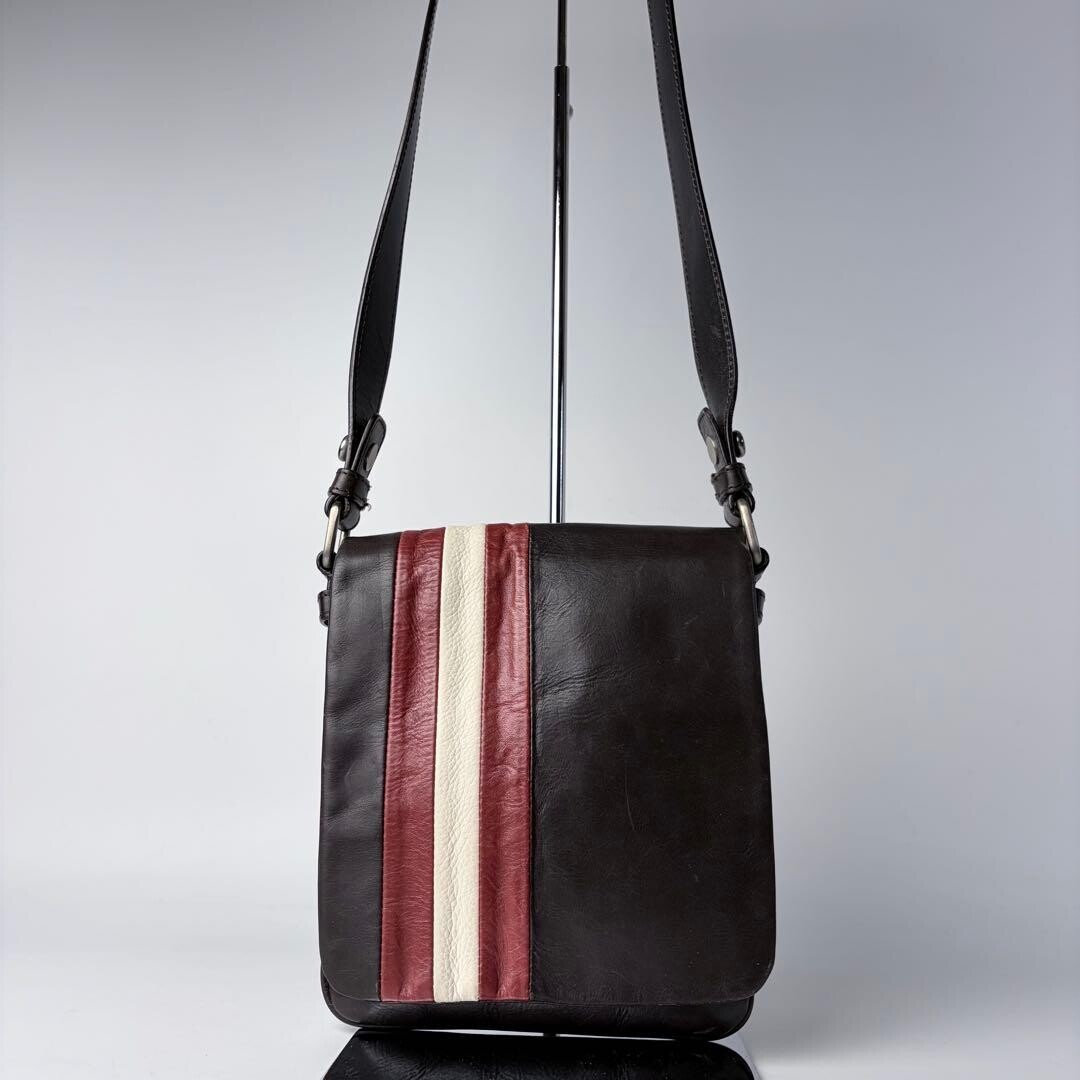 BALLY Trainspotting Brown Leather Crossbody Shoulder Bag Adjustable Strap Men
