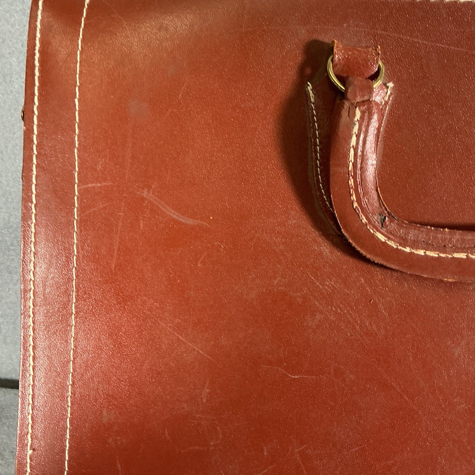 Vintage Split Cowhide Brass Brown Leather Briefcase Portfolio