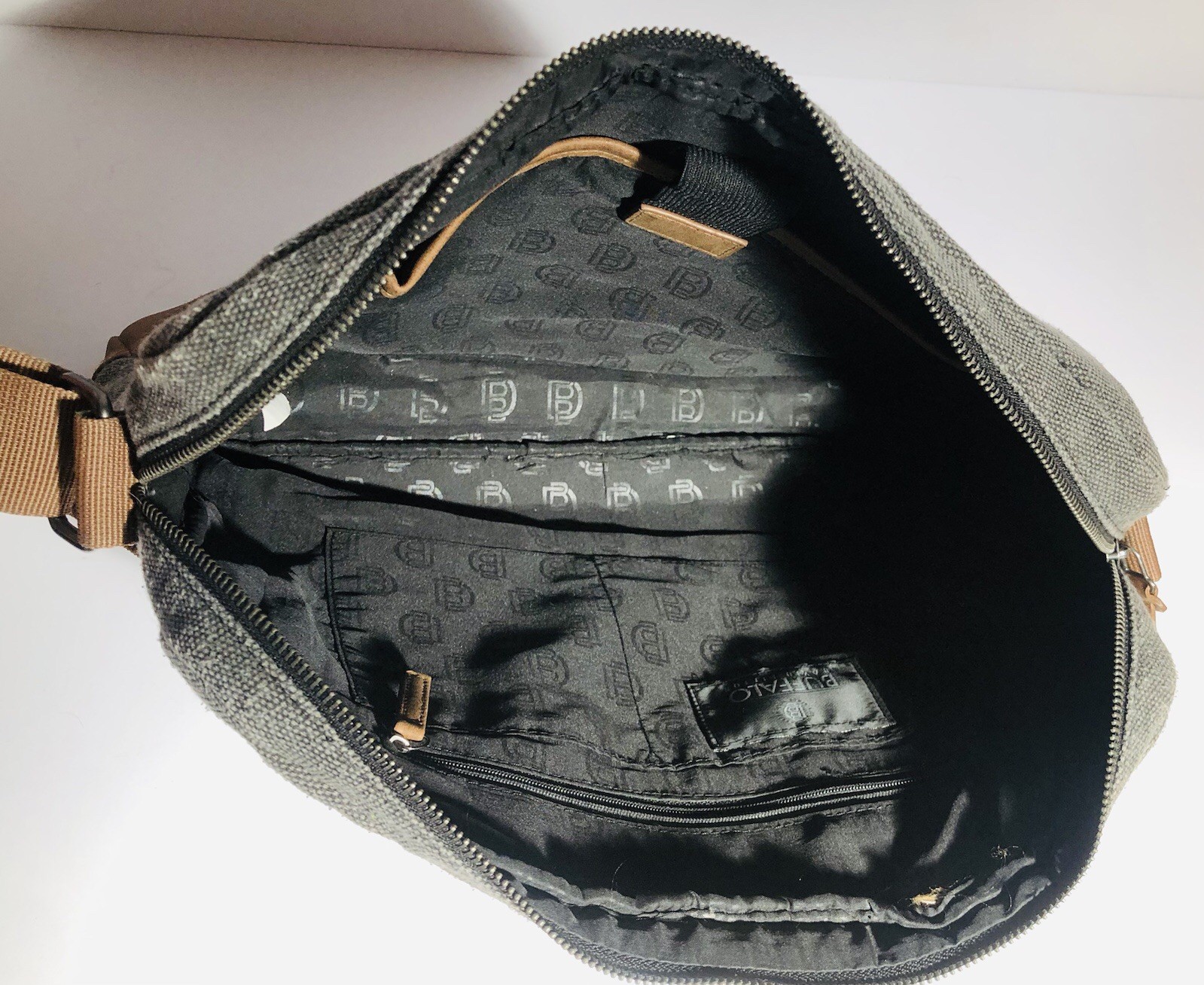 Buffalo David Bitton Messenger Laptop Tote Bag Canvas Leather Gray & Brown
