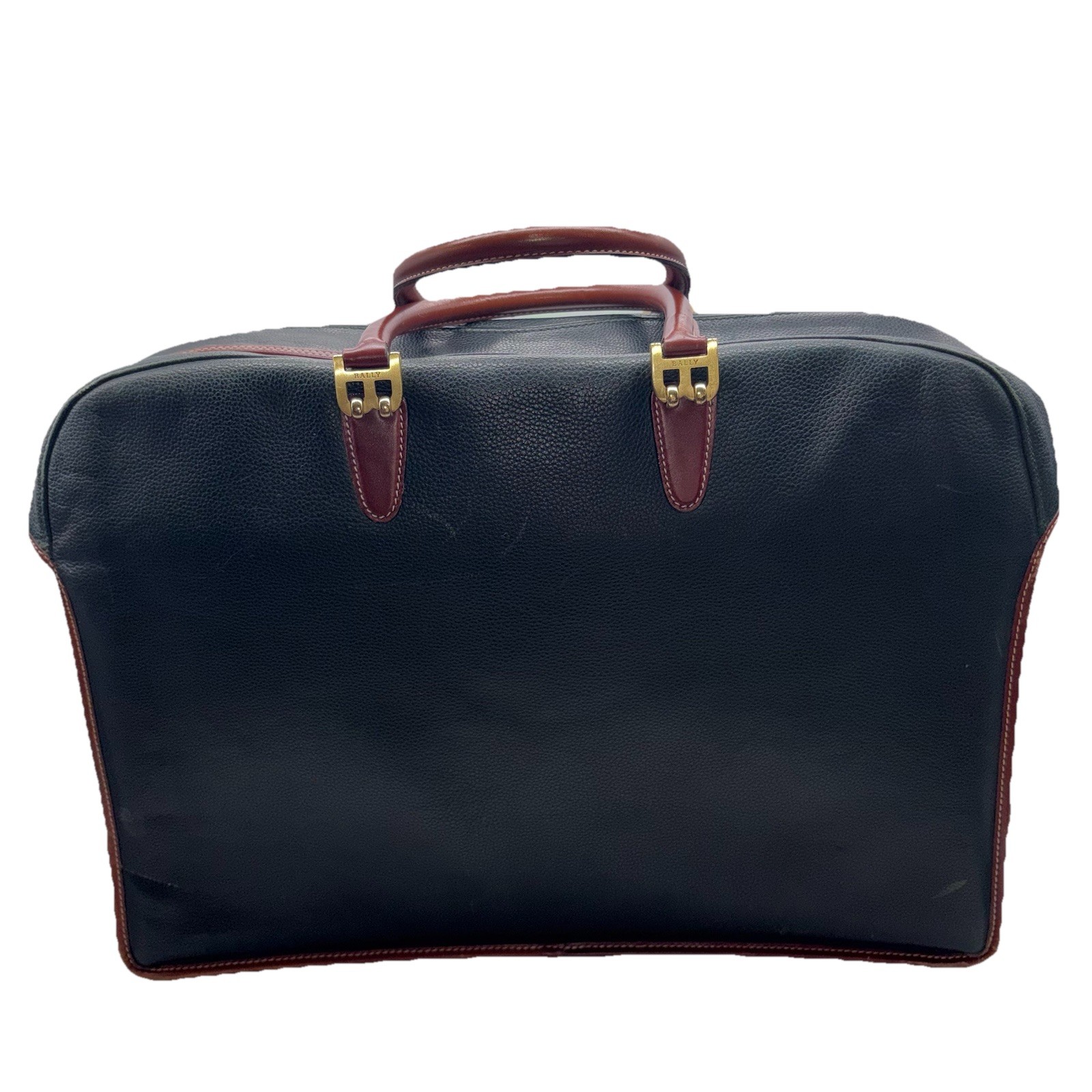Bally Pebbled Leather B Logo Briefcase Gold Brass Hardware Office Travel VTG