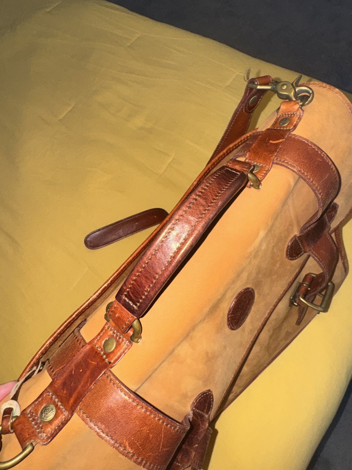 VTG Timberland Briefcase Men Tan Leathe USA Made Gorpcore Messenger Bag Heritage