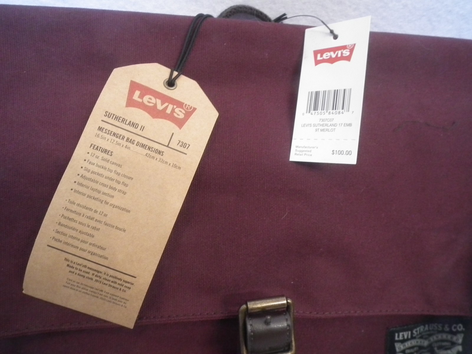 Levi’s Messenger Bag Burgundy Maroon and Brown Canvas Crossbody Large NWT