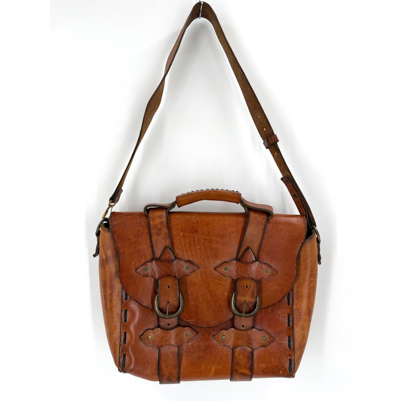 Handmade Leather Satchel Bag Unisex Medium Brown Western Boho Artisan Messenger