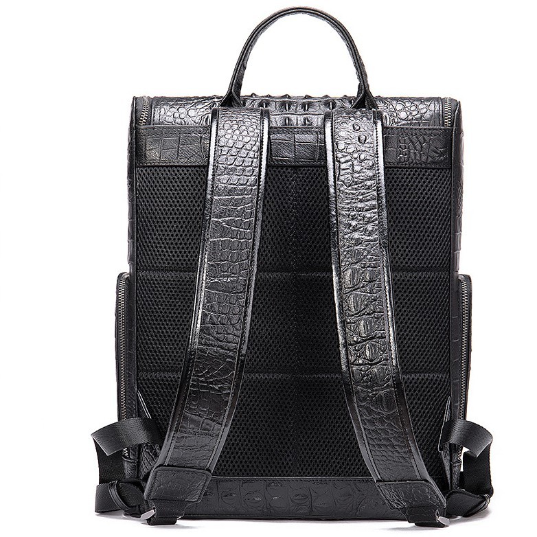 Top Cowhide Leather Men’s Backpack Crocodile Pattern Travel Bag 30 x 10.5 x 39cm