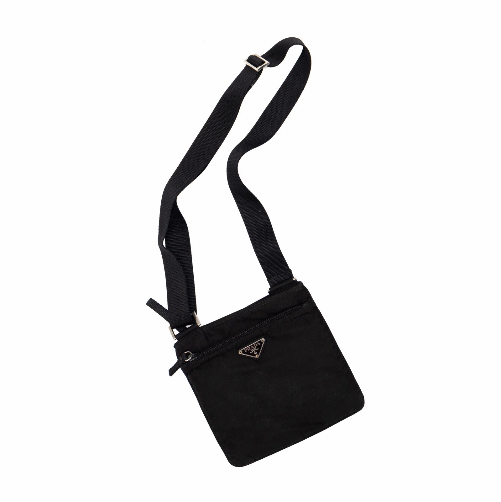 PRADA Triangle Logo Shoulder Crossbody Messenger Bag Tessuto Nylon Black