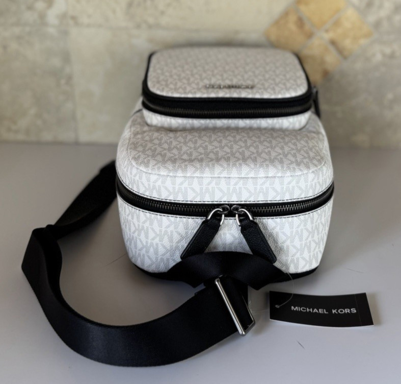 Michael Kors Cooper Commuter Sling Pack Backpack MK Bright White/Black