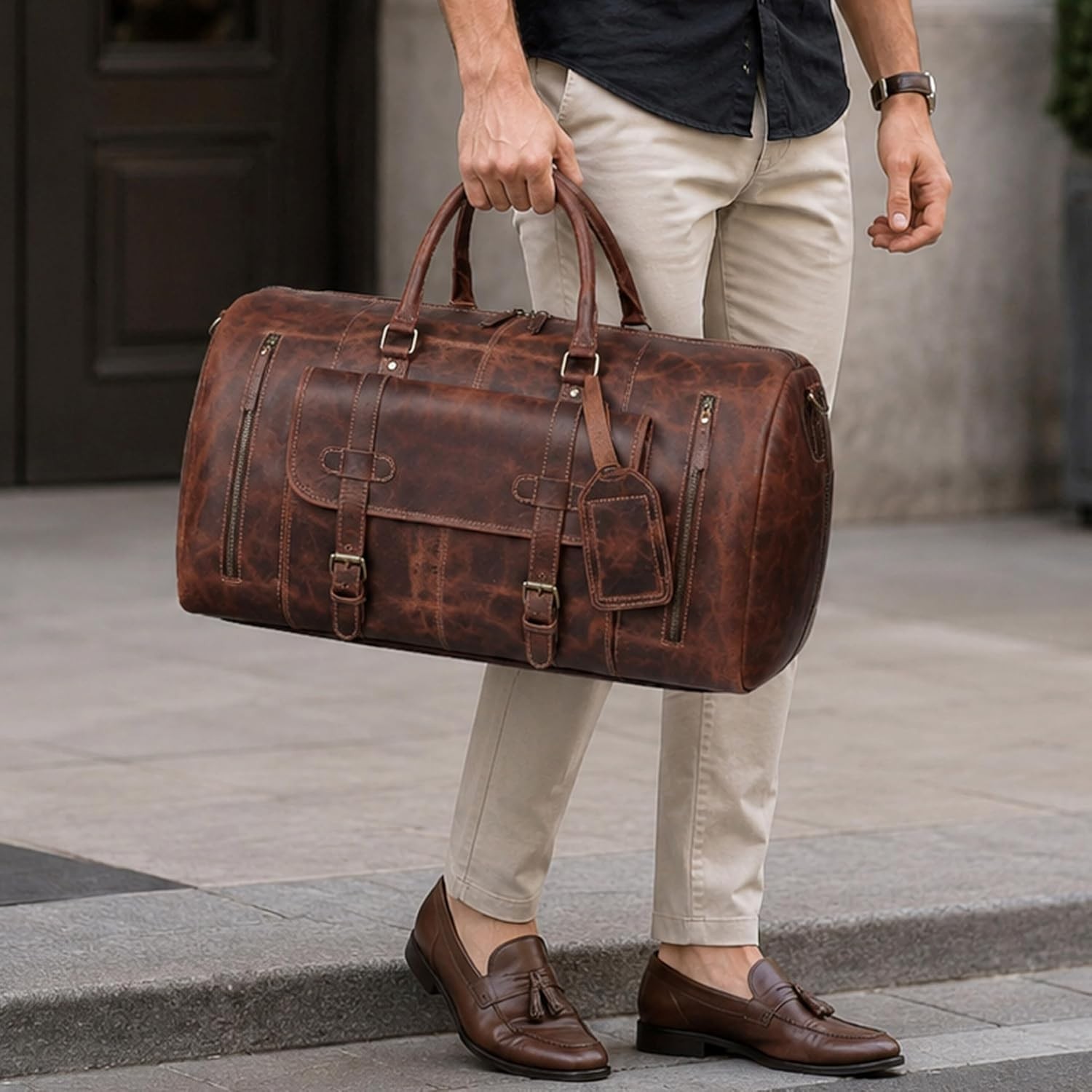 Versatile 24 Inch Genuine Leather Duffle Bag – Ideal for Weekend Getaways