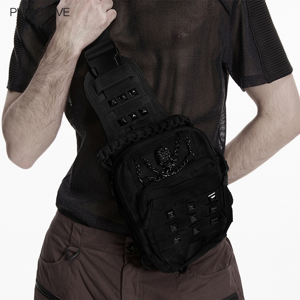 Punk Rave Gothic Steampunk Skull Crossbody Bag With Studded Strap & Multi-Pocket