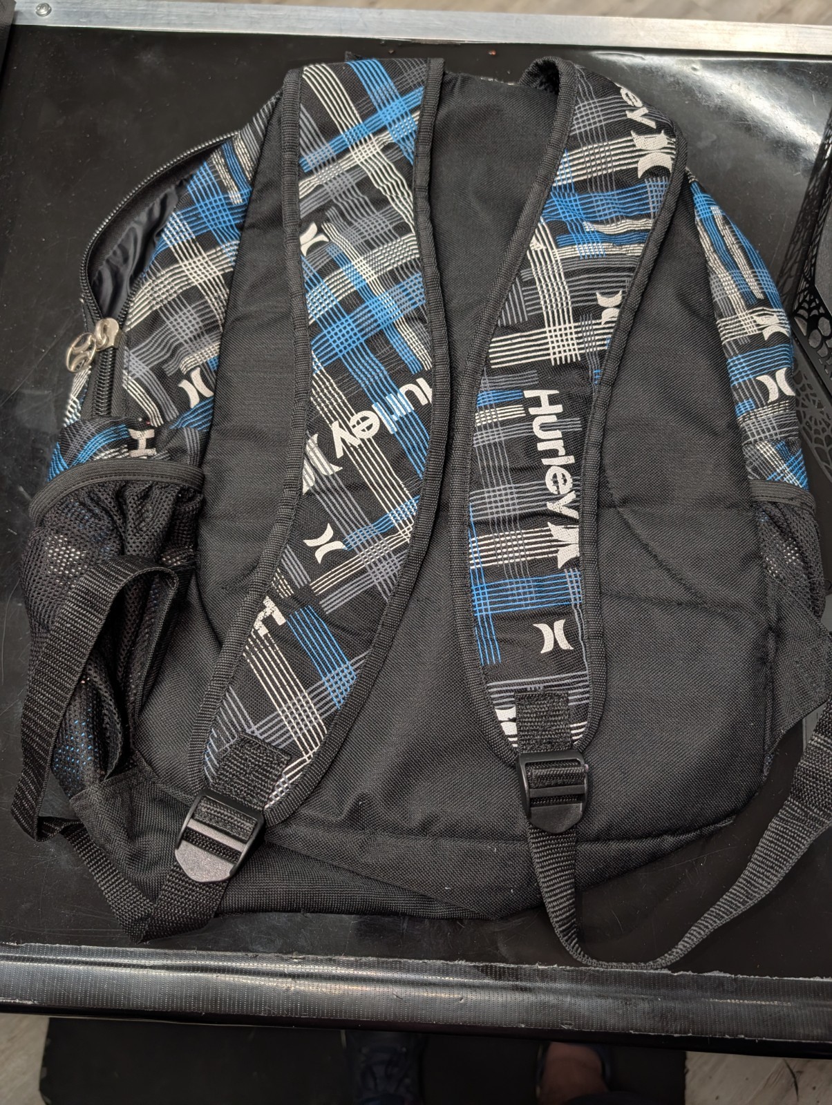 Hurley Blue Plaid Backpack Adjustable Straps