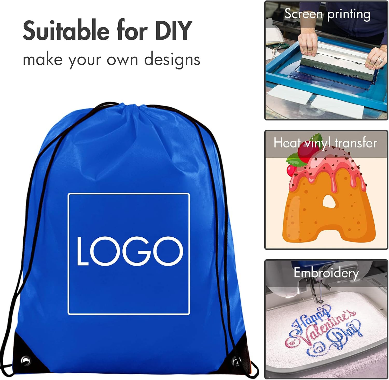 6Pcs Drawstring Bags Bulk Blue Drawstring Backpack, String Backpack Cinch Sack S