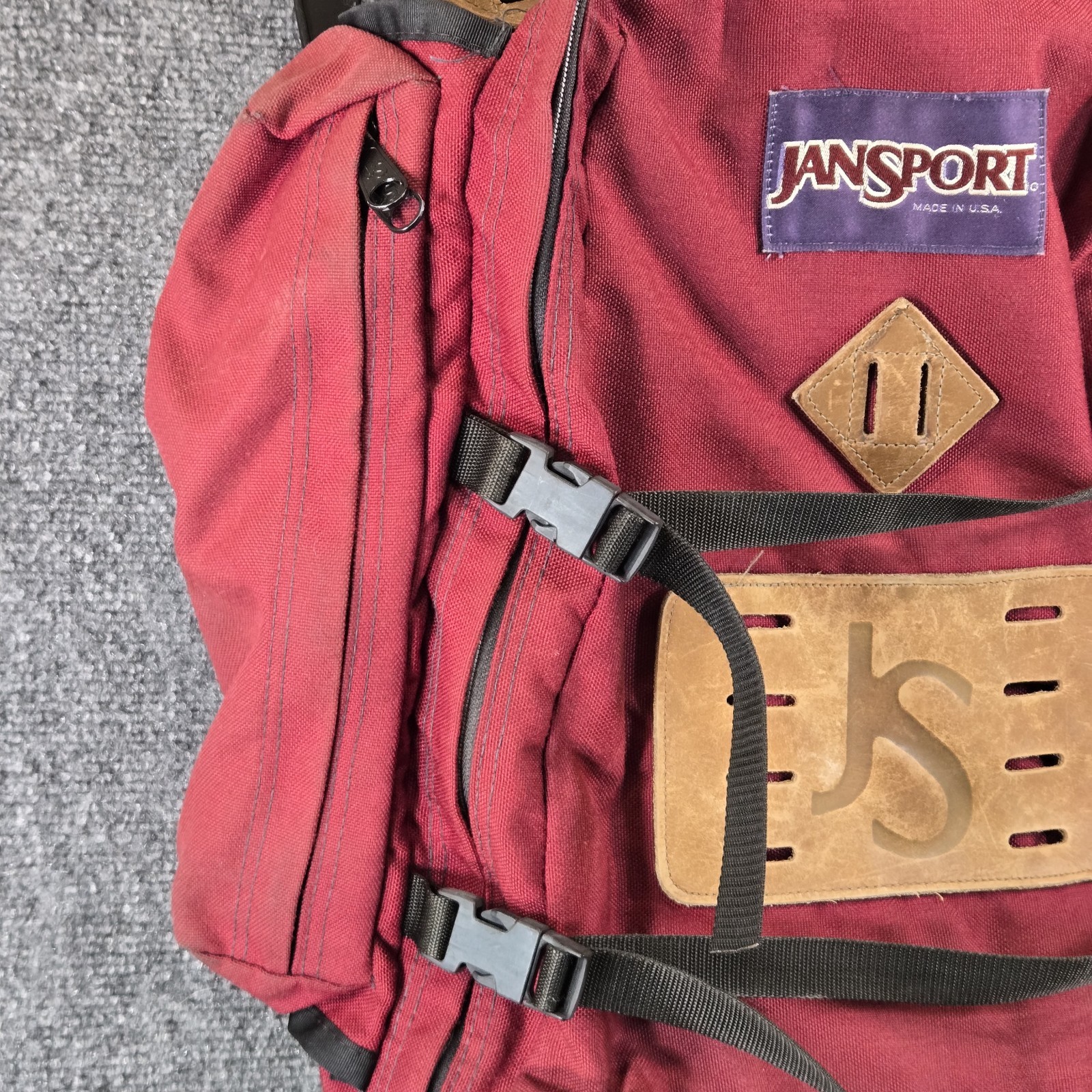 Vtg 90s JanSport Leather Bottom Backpack Hiking Pack Gorpcore Made in USA Maroon