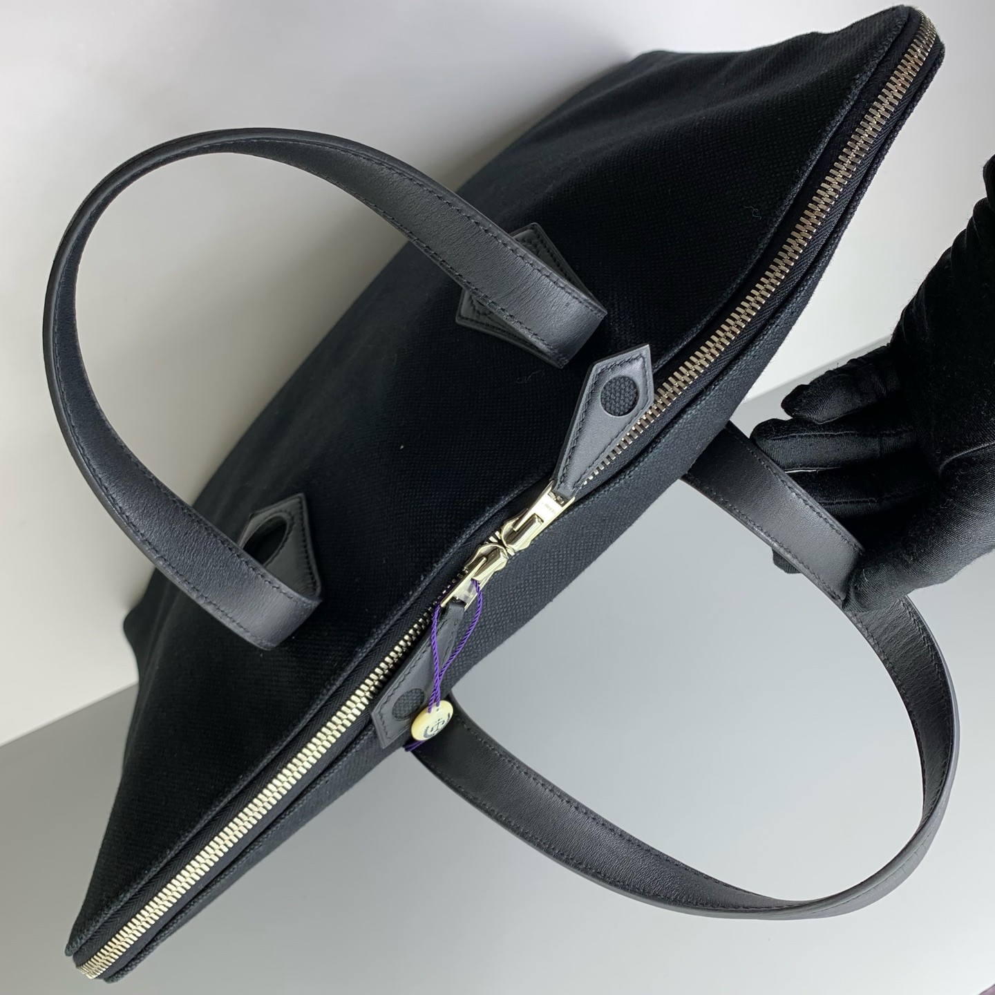 Hermes Pre-Owned Authentic Satchel Black Canvas Free Shipping 48*40*8.5cm