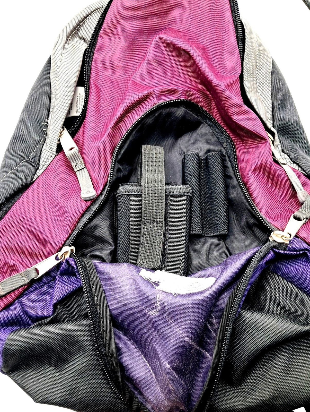 The North Face Backpack Unisex Small Purple Grey Black Daypack Colorblock Zip