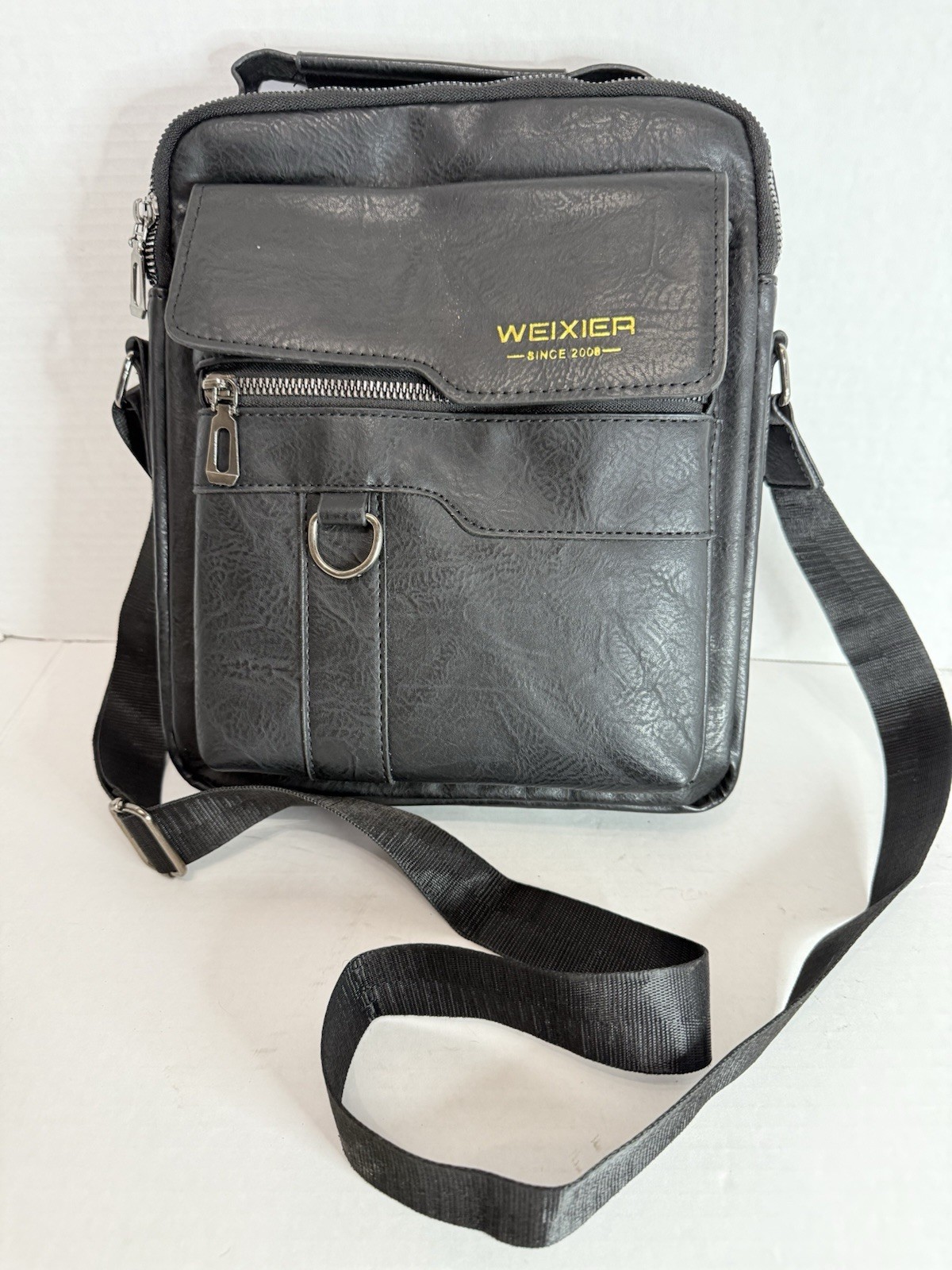 WEIXIER men’s PU leather crossbody shoulder bag Black With Zip Around Wallet