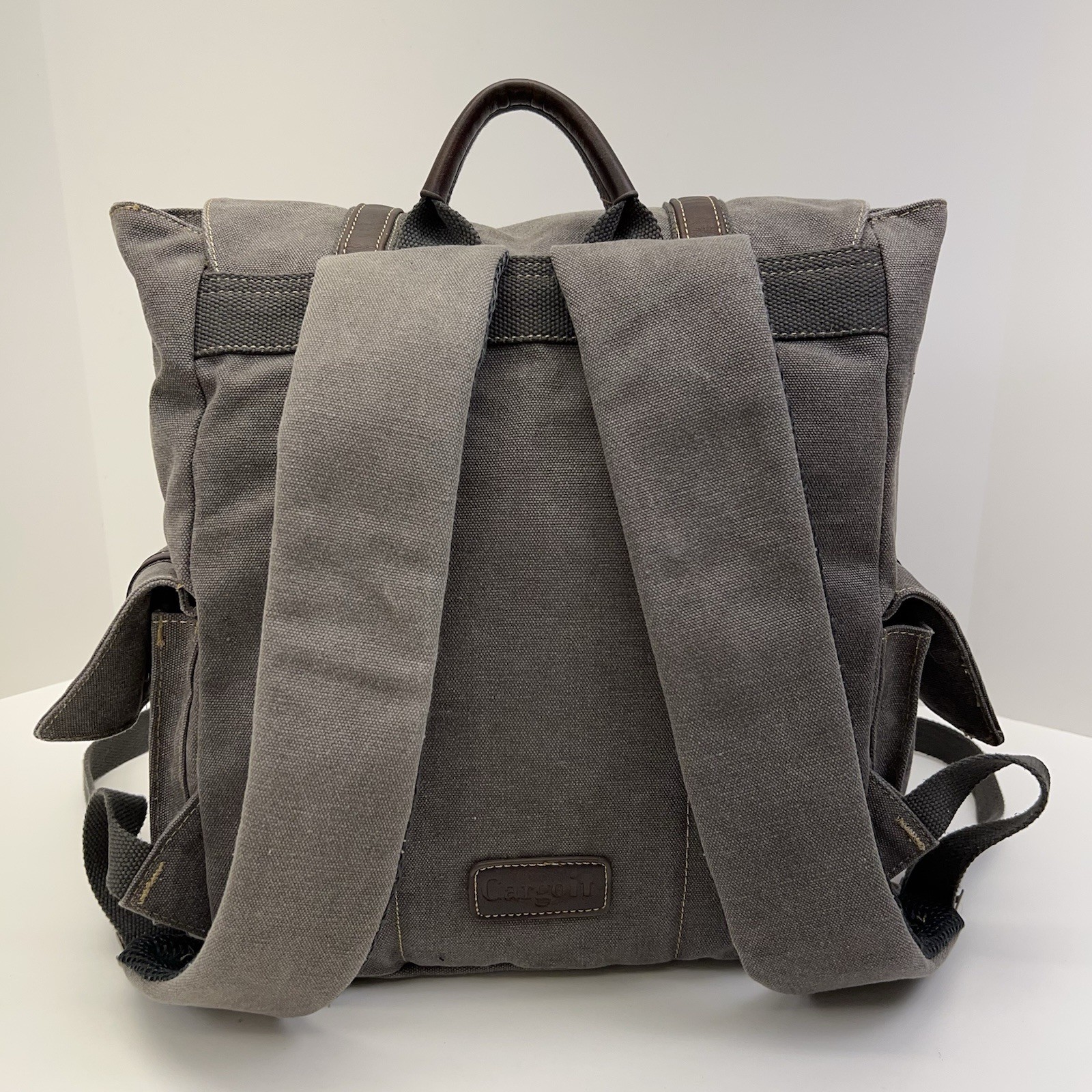 CARGOIT Canvas Leather Backpack Messenger Military Outdoor Travel Gray Rucksack