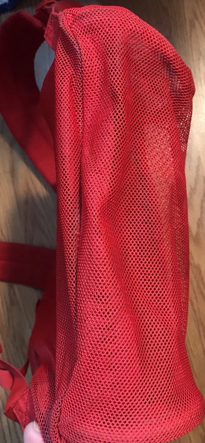 Nike Red Mesh Knit Backpack Comfort Strap Zip Close Divider Transparent Swoosh