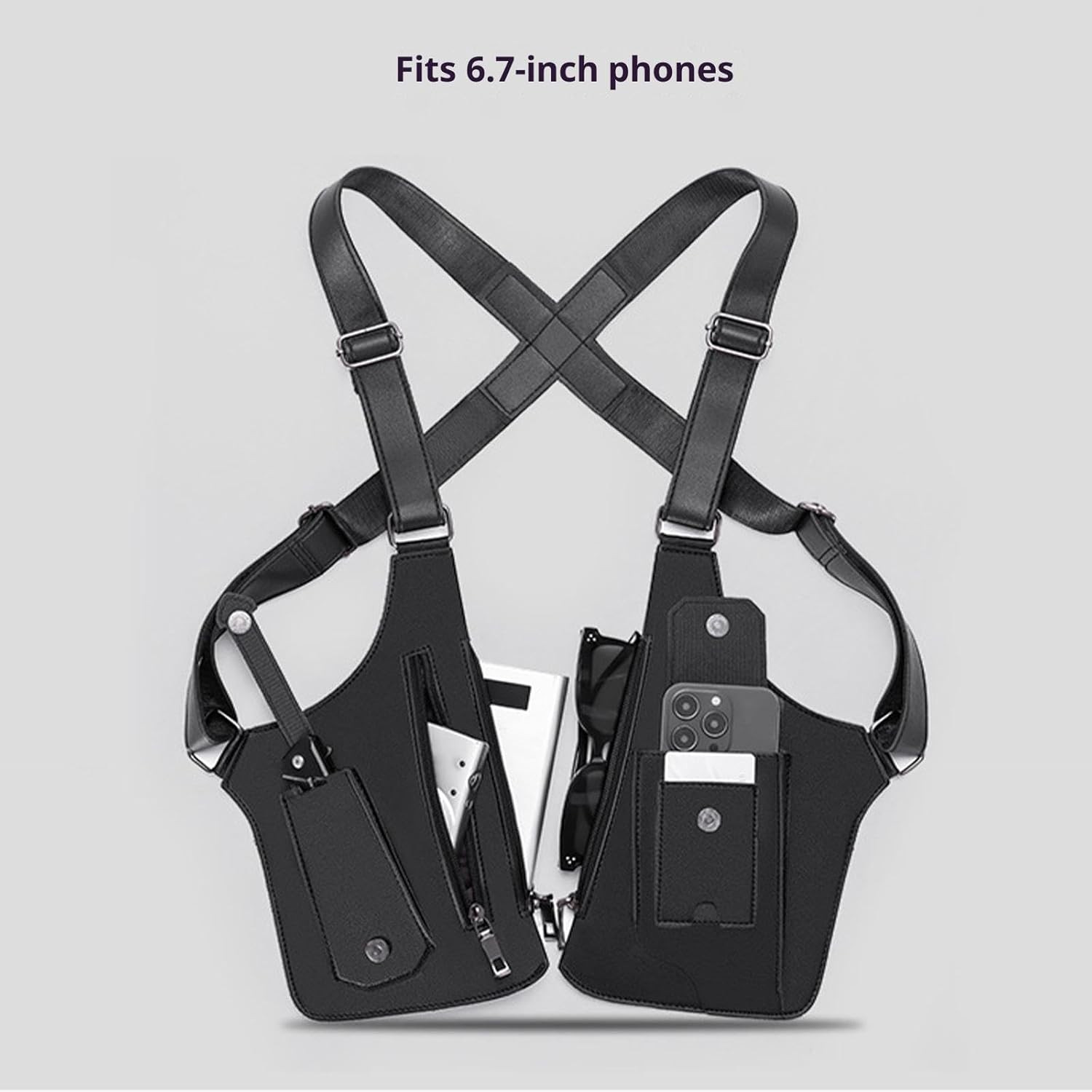 Double Shoulder Armpit Bag for Men, Anti-Theft Underarm Wallet with Adjustable S