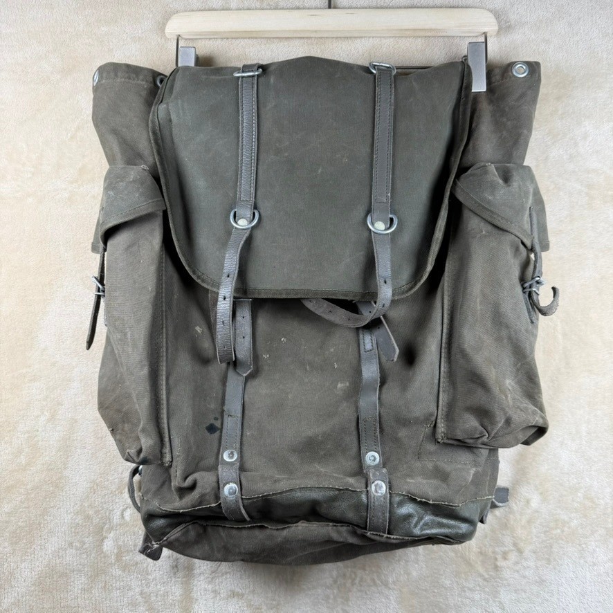 Vintage West German Military Mountain Rucksack Canvas Backpack Olive Drab 1981