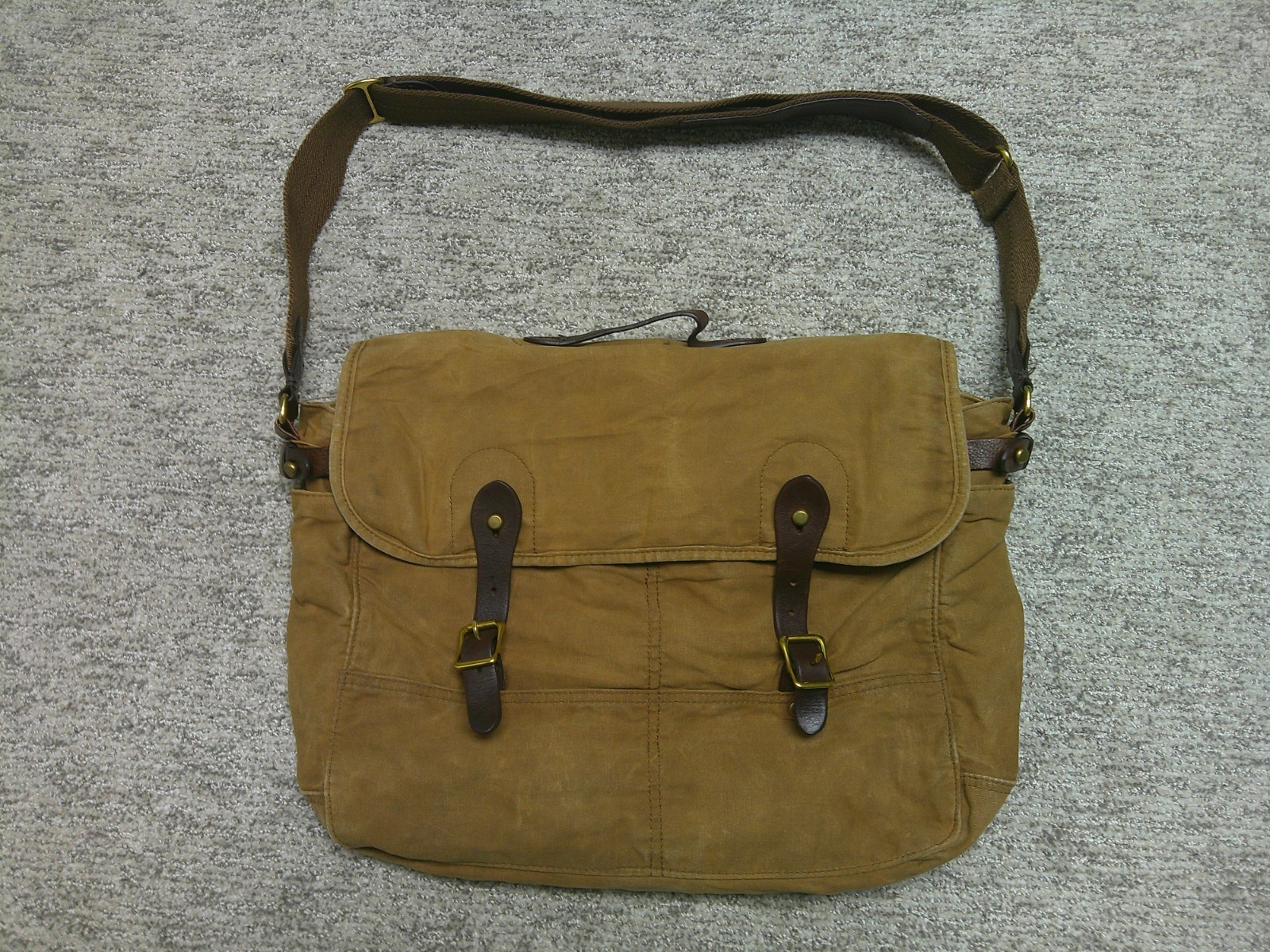 J.Crew Abingdon 15x5x11 Messenger Bag Waxed Canvas Leather Field Satchel Bag