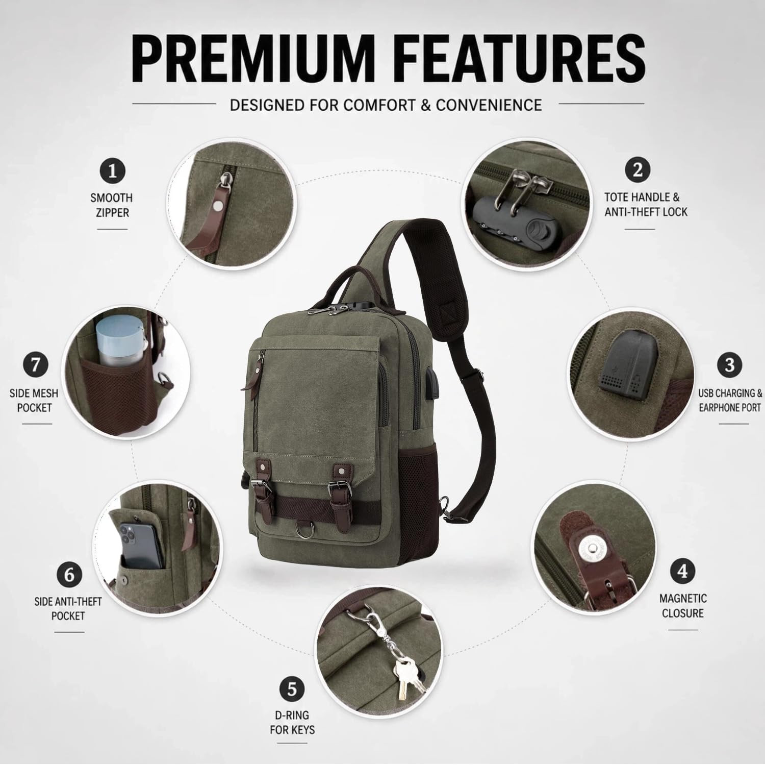 Sling Bag Large Capacity: Crossbody Bag for Men Fits 15.6 Inch Laptop A4 Files w