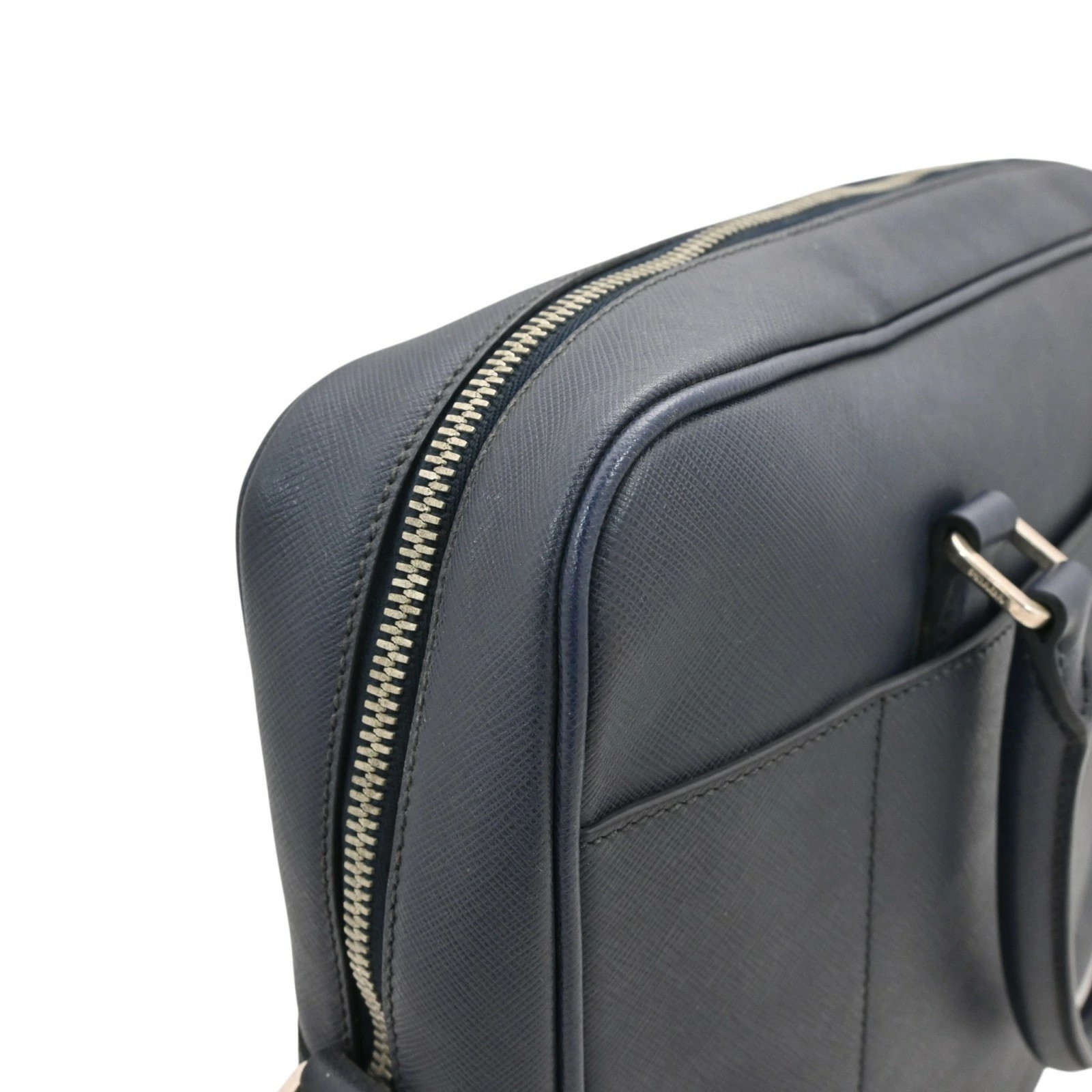 PRADA Triangle Logo Saffiano Briefcase Tote Bag Business Bag Navy B Rank Pr5843V