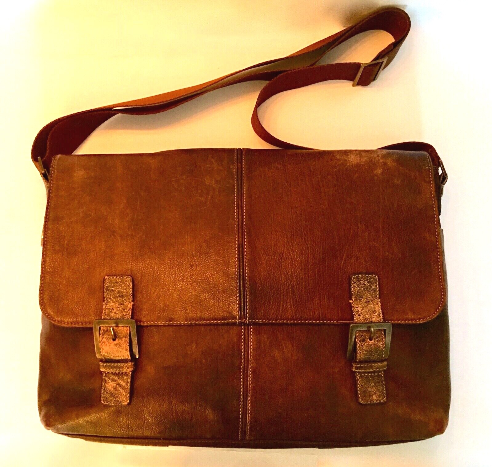 BOCONI Brown Distressed Leather Shoulder, Carry On, Crossbody Laptop Luggage Bag