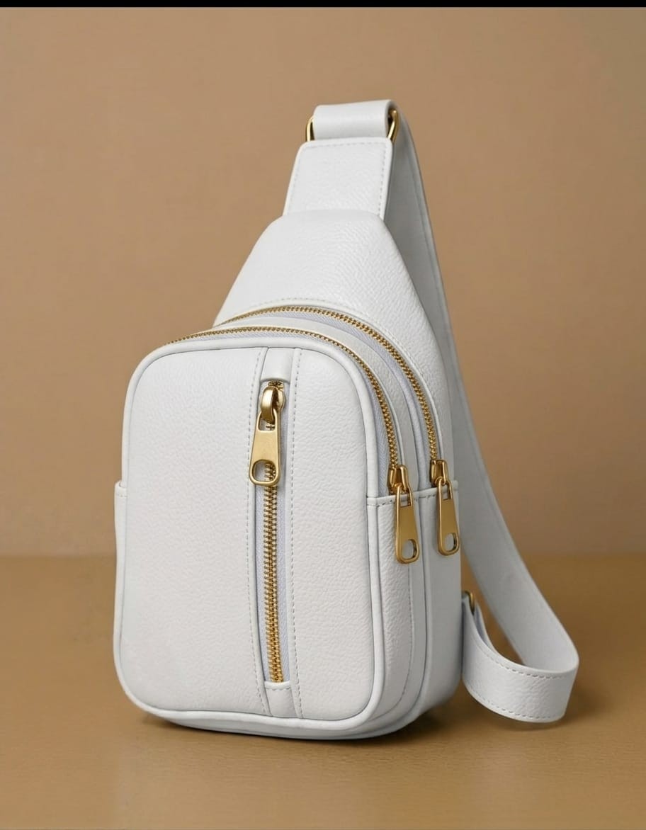 Unisex Leather Crossbody Sling Bag Multi Pocket Adjustable Strap Travel Backpack