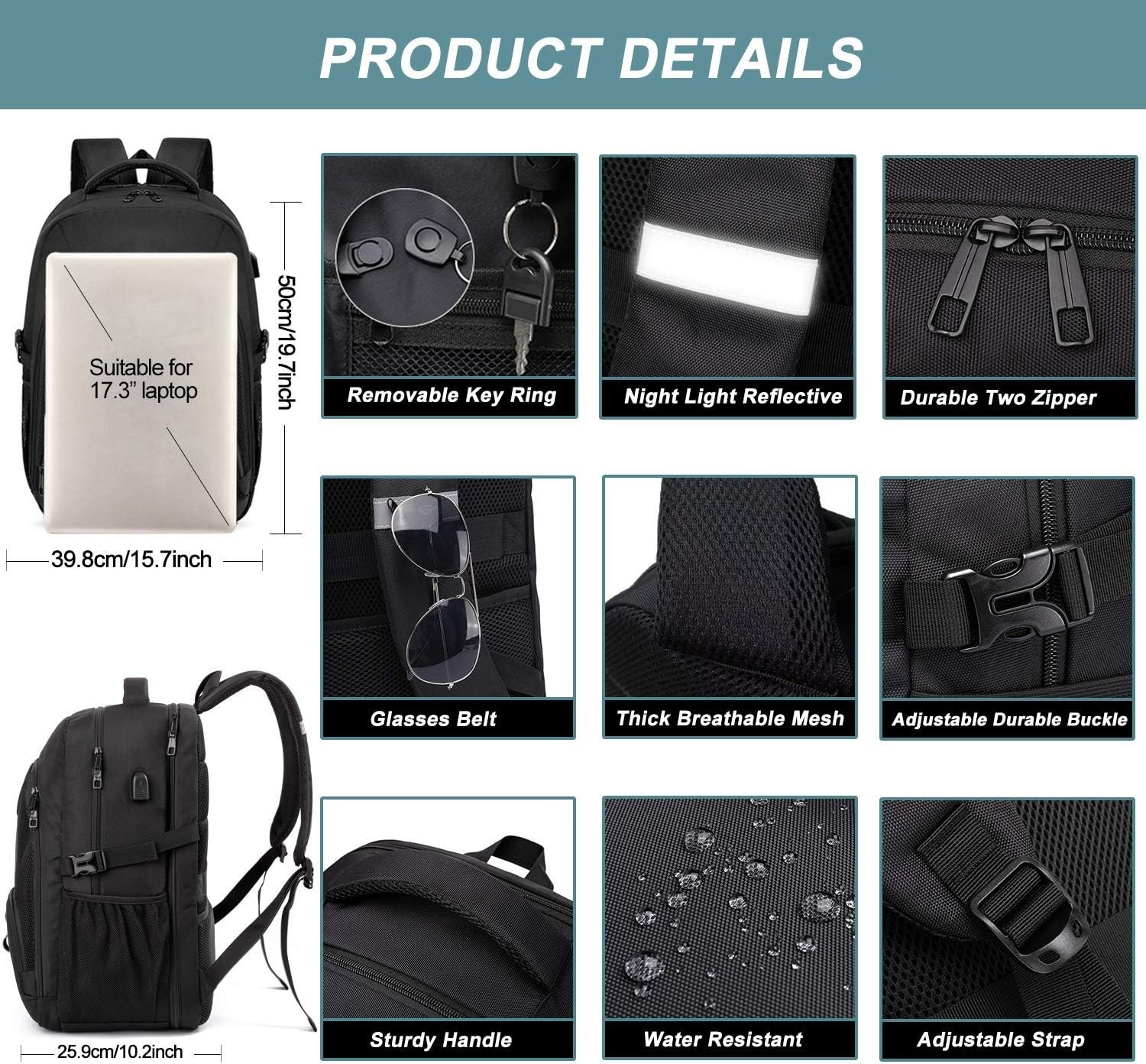 Luxury 50L Waterproof Laptop Backpack for Men with USB Port & Anti-Theft Design