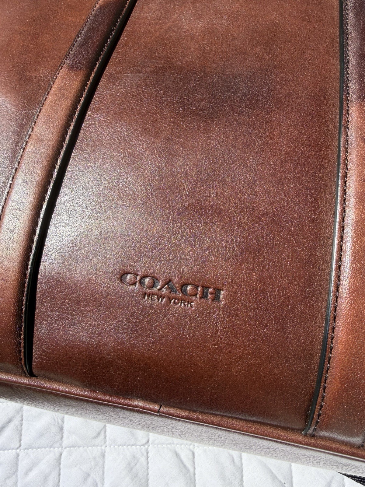 Coach Executive Metropolitan Slim Laptop Satchel Briefcase Cigar Brown Leather