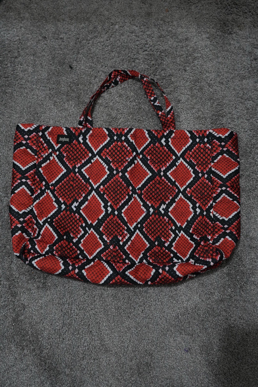 Asylum Red Diamond Pattern Tote Bag XL Streetwear Canvas Tote – New
