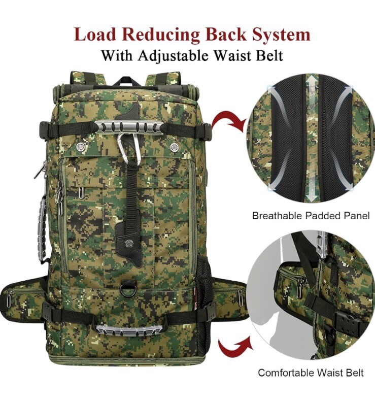 WITZMAN Men Travel Backpack Canvas Rucksack Digital Desert Camo Duffel Bag
