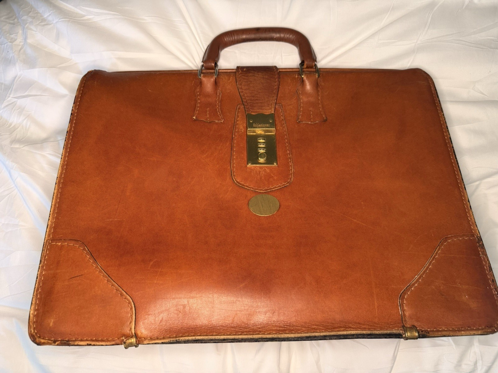 Schlesinger Men’s Brown Large Briefcase/Document Case Combination Lock Pockets