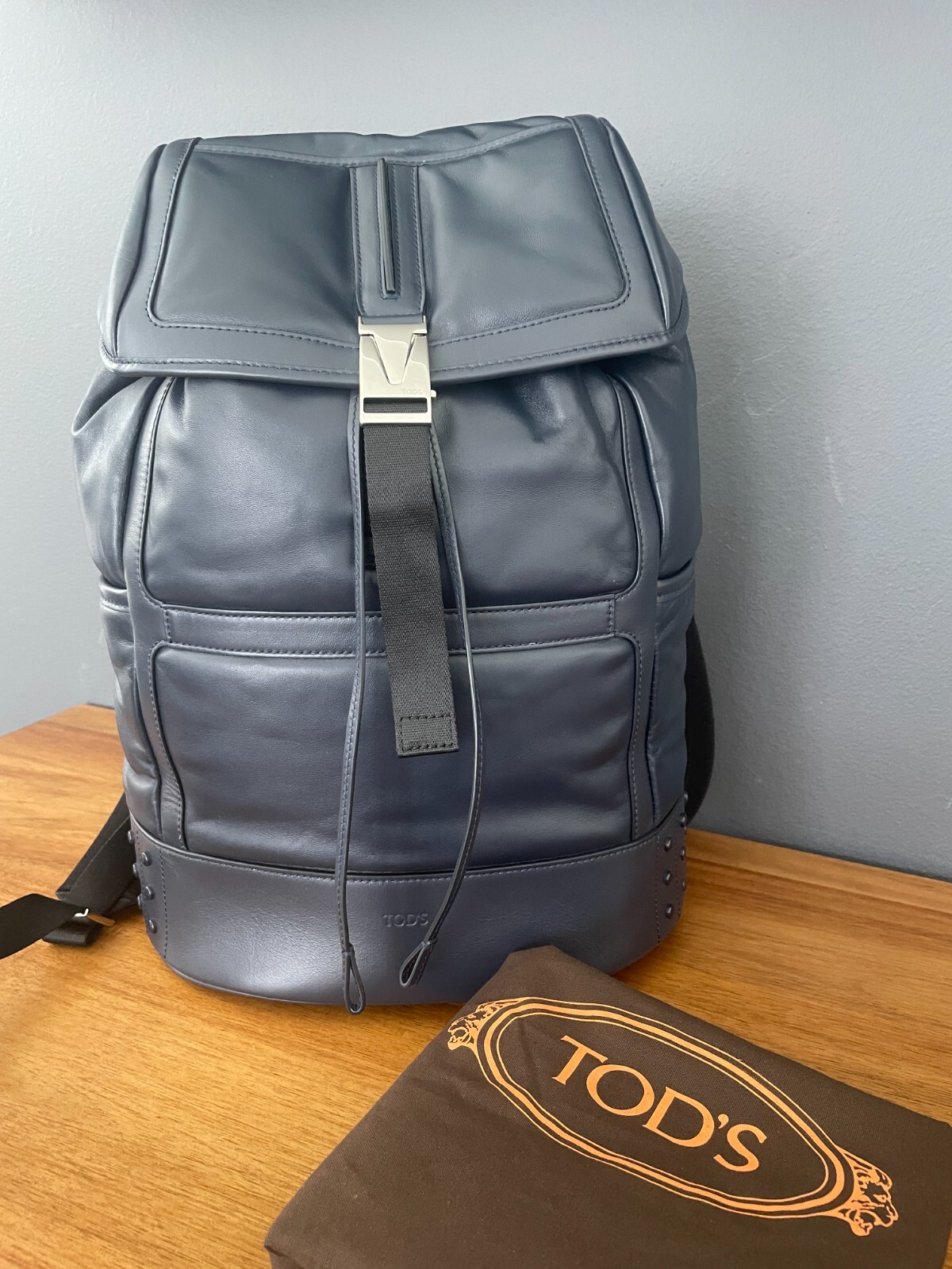 Tod’s Italy Luxury Blue Leather Backpack, XBMTDSG9300ND6U820, New.