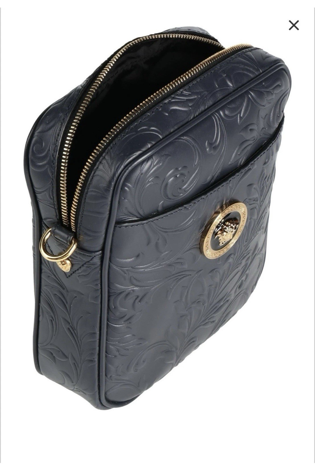 Versace Messenger Embrossing Calf Leather Barocc Navy Blue-gold $ 1500 Authentic