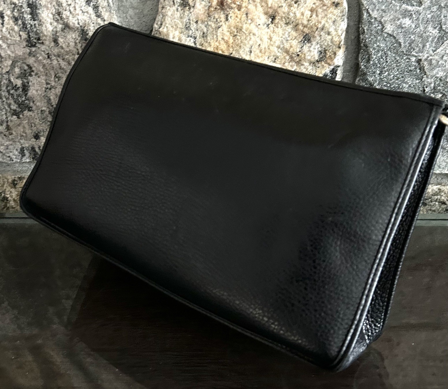 Gianni Versace Clutch Bag Unisex Pebbled Leather Pouch Medusa Zip Pockets Black